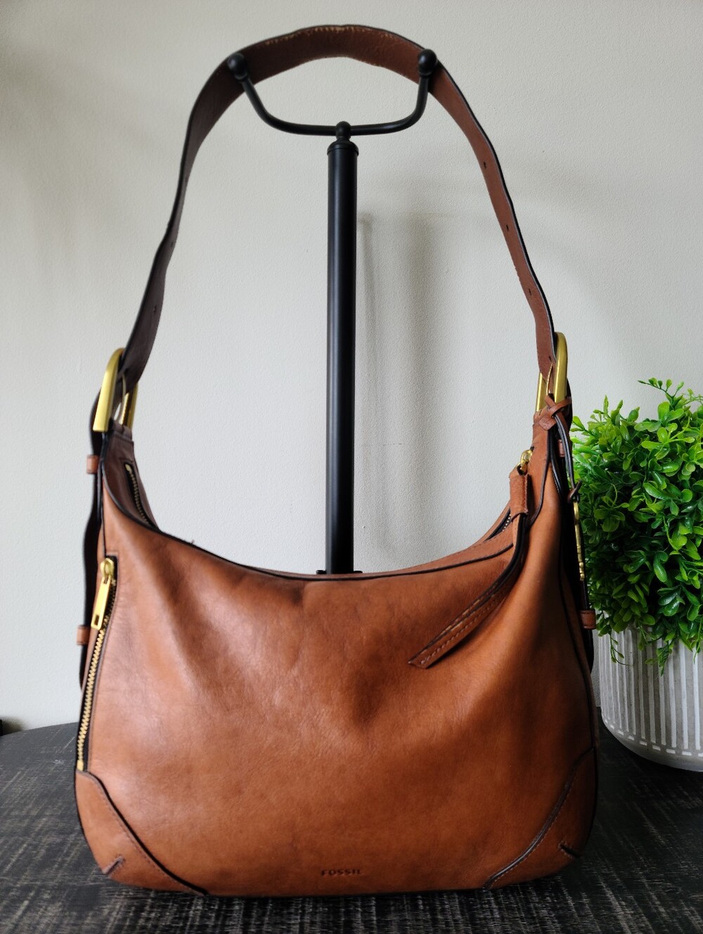 Fossil British Tan Leather Hobo Shoulder Bag